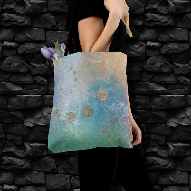 Bolso De Tela Grunge costero | Oro azul y verde acuarela (Subido por el creador)
