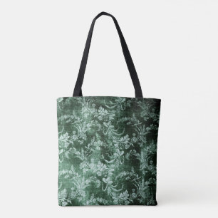 Bolso De Tela Grunge patrón floral vintage en verde oscuro