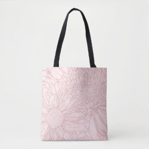Bolso De Tela Grunge Rosa Pálido con Nombre y Crisantemos