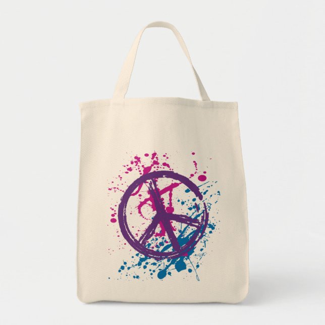 BOLSO DE TELA GRUNGE Y SIGNO DE LA PAZ DE LA SALPICADURA (Frente)