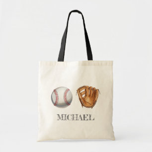 Bolso De Tela Guantes de béisbol de acuarela con nombre personal