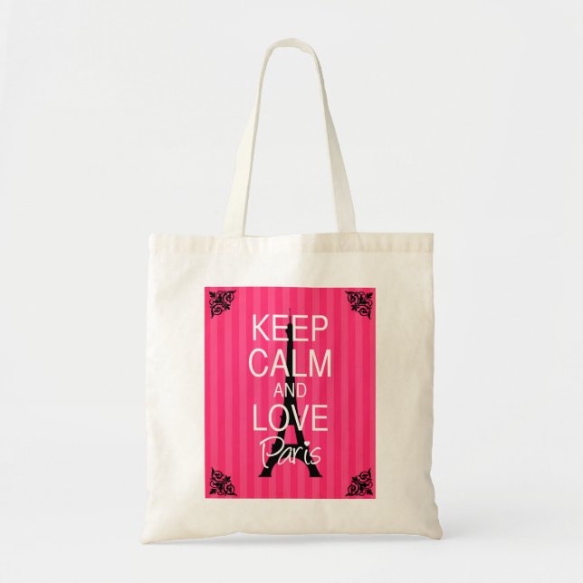 Bolso De Tela Guarde la calma y ame París (Frente)