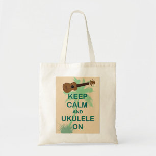 Bolso De Tela Guarde la calma y el Ukulele en la impresión