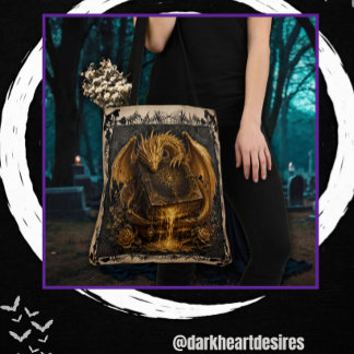 Bolso De Tela Guardián de Libro Antiguo Dragón Dorado