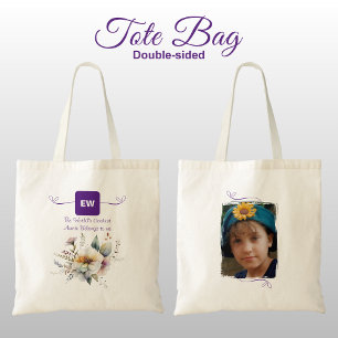 Bolso De Tela Guay Auntie agrega las iniciales de la foto morado