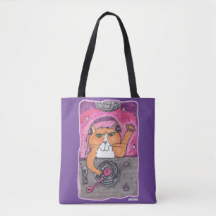 Bolso De Tela Guay Dj Cat Marker Art Ilustracion Diseño Divertid