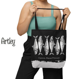 Bolso De Tela Guay Grunge Sardine Art Fish Dibujos de frases Nom