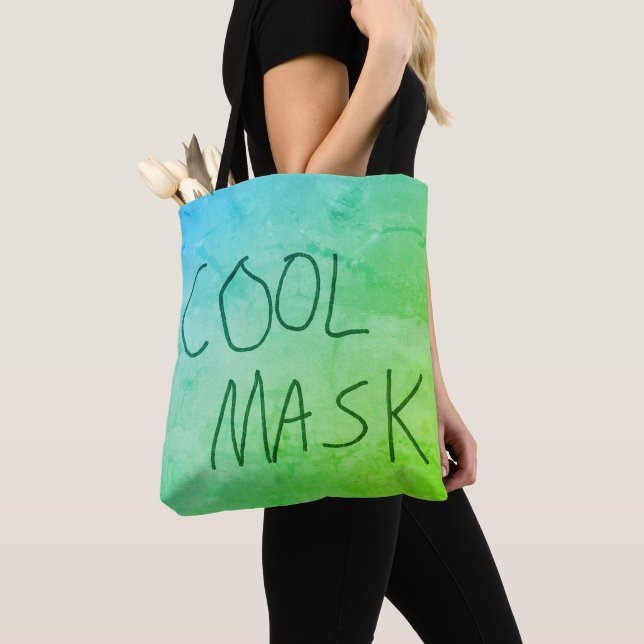 Bolso De Tela Guay Mask Original Handwrining azul y verde (Detalle)