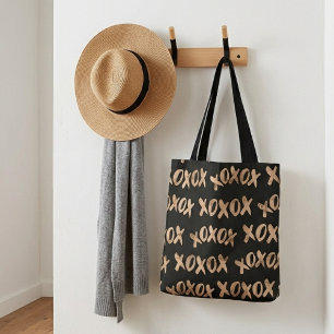 Bolso De Tela Guay moderno patrón xoxo negro dorado