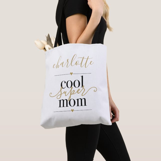 Bolso De Tela Guay Super Mom Black And Gold Personalizado (Detalle)
