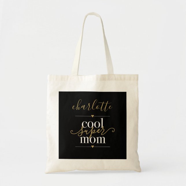 Bolso De Tela Guay Super Mom Personalizado Negro Y Oro (Frente)