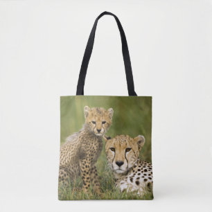 Bolso De Tela Guepardo, Acinonyx jubatus, con cría