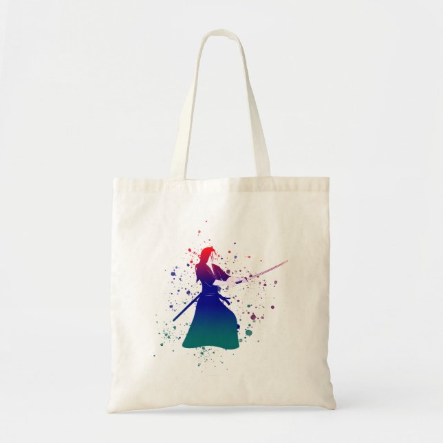 Bolso De Tela Guerrera de Samurai con espada (Frente)