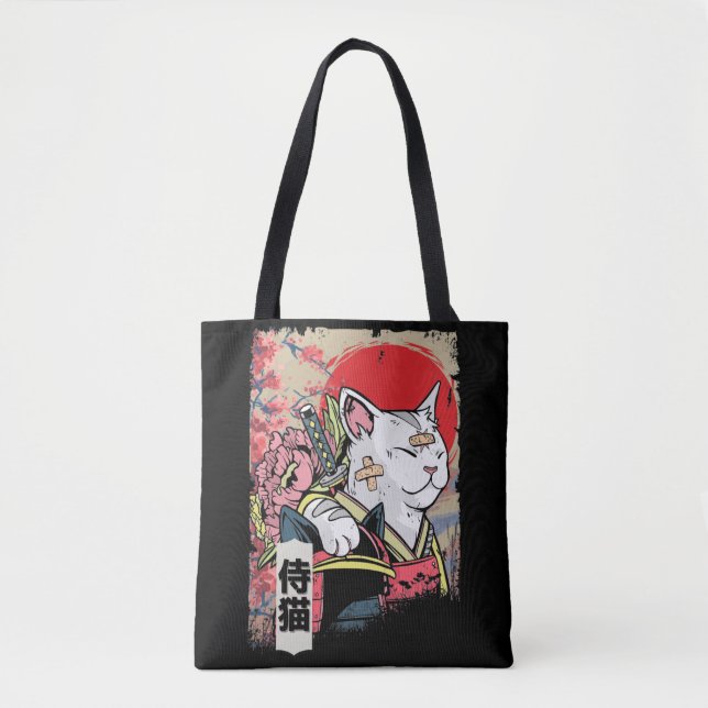 Bolso De Tela Guerrero de gatos samurai japonés, Ninja Kitten (Anverso)