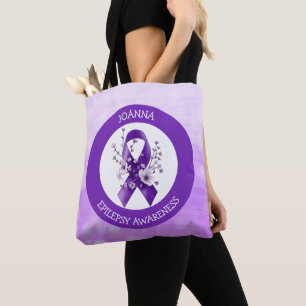 Bolso De Tela Guerrero de la Epilepsia Lazo de Conciencia Púrp