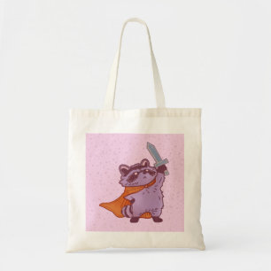 Bolso De Tela Guerrero Mapache de Fantasía Adorable con Espada y