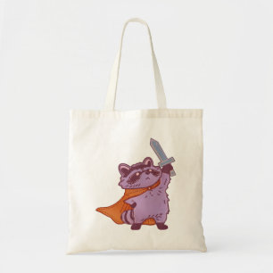 Bolso De Tela Guerrero Mapache de Fantasía Adorable con Espada y