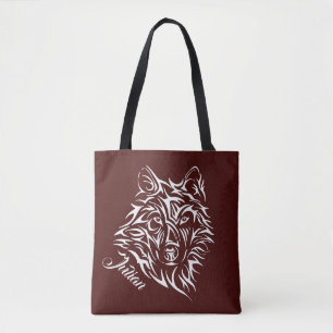 Bolso De Tela Guión Cabeza de Lobo Blanco sobre Nombre Personal