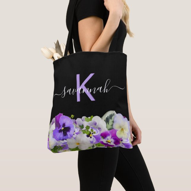 Bolso De Tela Guión de flores negras violeta de monograma (Detalle)