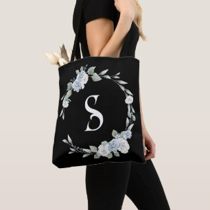 Bolso De Tela Guión de guirnalda azul turbio monograma inicial n