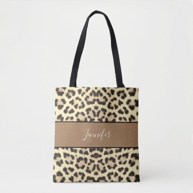 Bolso De Tela Guión de impresión Cute Leopard Personalizado (Anverso)