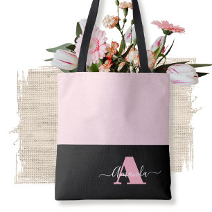 Bolso De Tela Guión de Monograma Blanco Blanco Rosa Rubor Modern