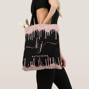 Bolso De Tela Guión de Monograma con elegante Rosa Gold Purpurin