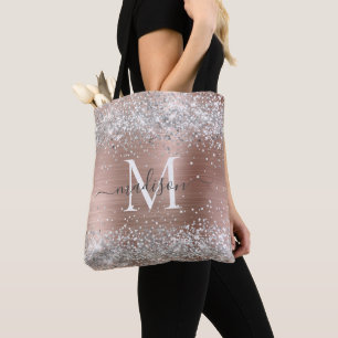 Bolso De Tela Guión de Monograma Metálico Purpurina Plata Oro Ro