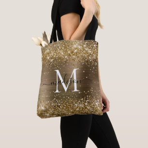 Bolso De Tela Guión de Monograma Metalizado cepillado por Purpur