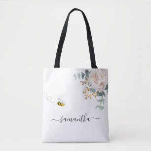 Bolso De Tela Guión de nombre de abeja floral Eucalyptus verde