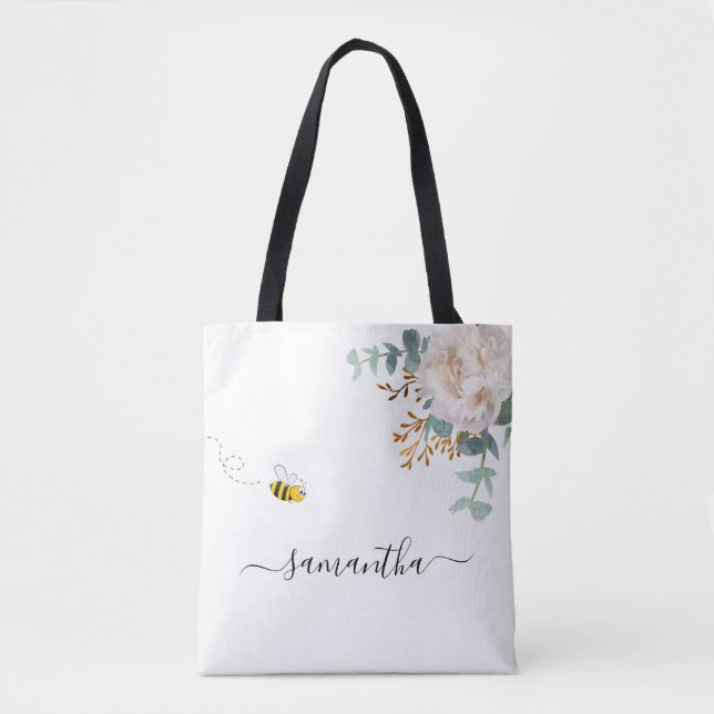 Bolso De Tela Guión de nombre de abeja floral Eucalyptus verde (Anverso)