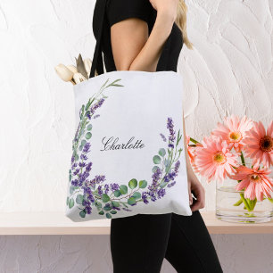 Bolso De Tela Guión de nombre floral de Lavender eucalipto verde