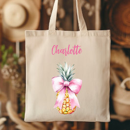 Bolso De Tela Guión de nombre tropical de piña de arco rosa