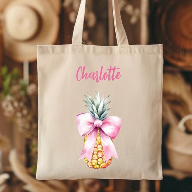 Bolso De Tela Guión de nombre tropical de piña de arco rosa (Subido por el creador)