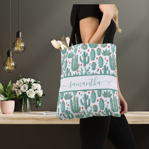 Bolso De Tela Guión de nombre verde blanco Cactus