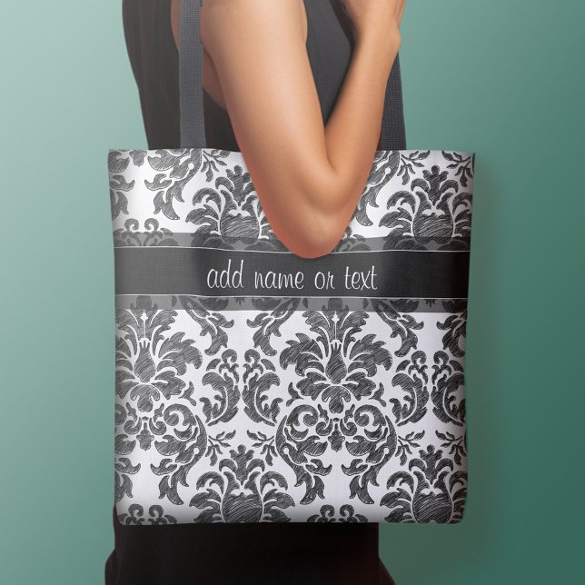 Bolso De Tela Guión del patrón de damasco del tablero de cambios (Add your name to this personalized tote bag)