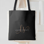 Bolso De Tela Guión femenino de oro negro moderno monogramado<br><div class="desc">Bolsa de tocador monogramada moderna con escritura femenina de oro negro. Personalice fácilmente esta elegante y moderna bolsa de tetas con su monograma y nombre personalizado.</div>