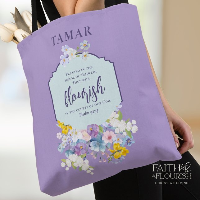 Bolso De Tela Guión floral acuarela versículo personalizado (Subido por el creador)