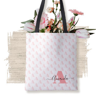 Bolso De Tela Guión geométrico del Diseñador de monogramas rosa