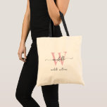 Bolso De Tela Guión Giratorio del nombre del monograma rosa eleg<br><div class="desc">Moderno y elegante Rubor de estilo Girly Monograma Rosa y Negro Nombre inicial Firma Script Personalizado Presupuesto de compra personalizado Tote Bag. Este diseño presenta un nombre de pila en una tipografía (o caligrafía) de tipo de letra de cola con letras de bonito, con nombre inicial y familiar monograma o...</div>