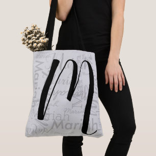 Bolso De Tela Guión M personalizado Monograma gris negro