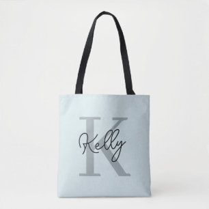 Bolso De Tela Guión moderno de monograma azul Aqua
