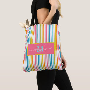Bolso De Tela Guión monograma de franjas arcoiris de verano