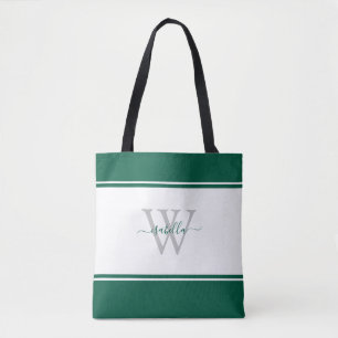 Bolso De Tela Guión monogramado Verde de Esmeralda Inicial