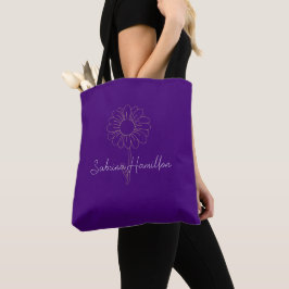 Bolso De Tela Guión Personalizado Hermosa Margarita Morado Elega