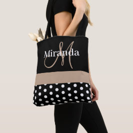 Bolso De Tela Guiones de monograma amarillo blanco negro puntos 