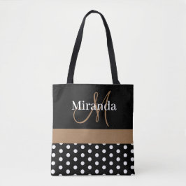 Bolso De Tela Guiones de monograma Black White Brown con puntos 