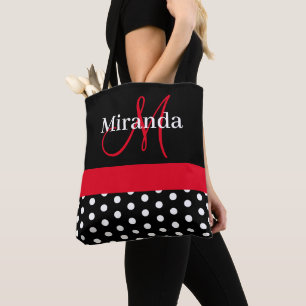Bolso De Tela Guiones de monograma rojo blanco negro con puntos 