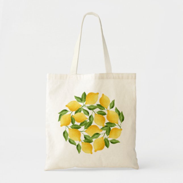 Bolso De Tela Guirnalda de los limones de la acuarela (Frente)