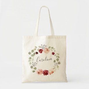 Bolso De Tela Guirnalda floral Borgoña y eucalipto